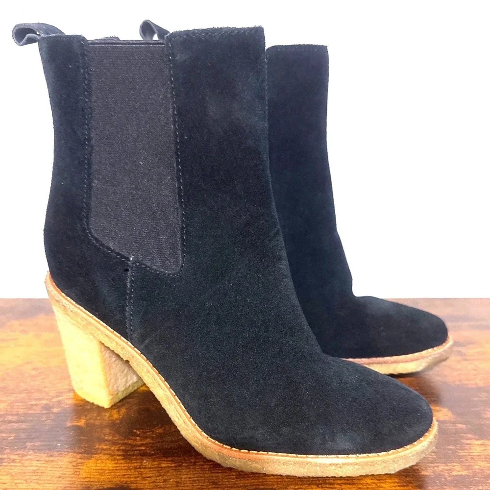 Lauren Ralph Lauren Marianna Leather Block Heel Suede Chelsea Boots Black Size 7
